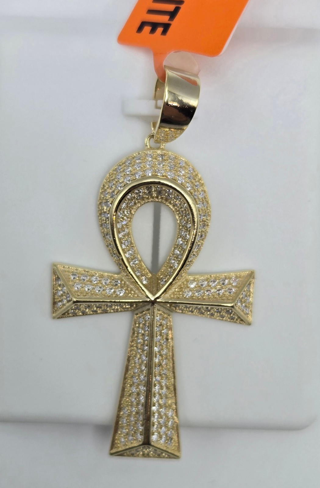 Solid 925 Sterling Silver MOISSANITE 2.0ctw PENDANT Ankh Cross, 14k Gold Vermeil