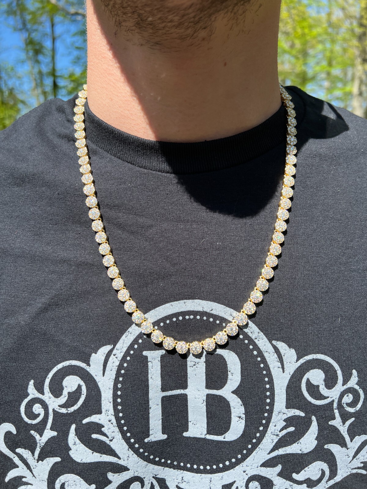 14k Gold Plated Silver Real MOISSANITE Hip Hop Cluster Tennis Chain Necklace