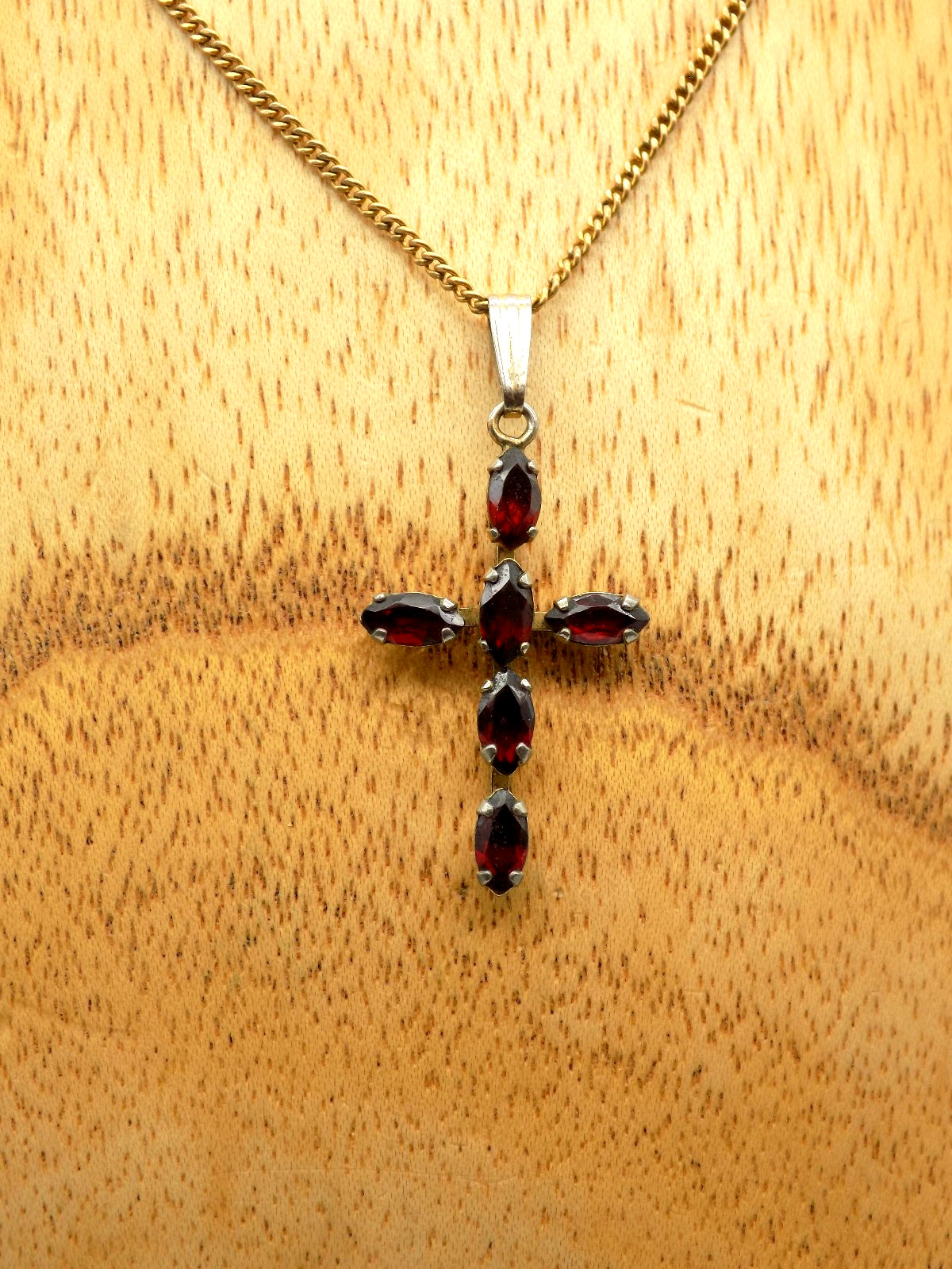 Vintage 1/20 12k Gold Filled Garnet Pendant Necklace w/ GF Chain