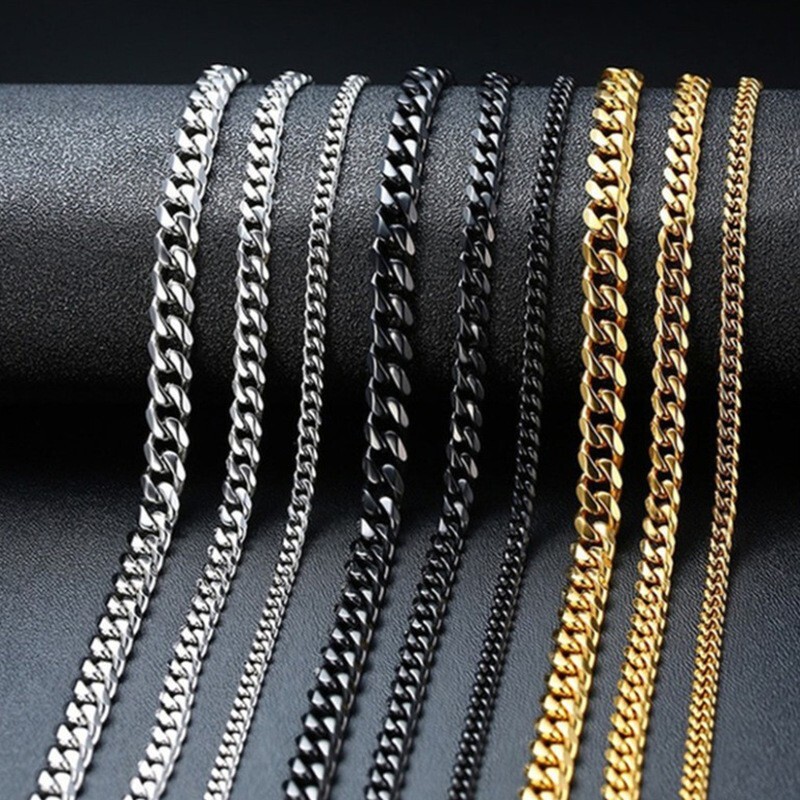 Hip Hop Width 3/5/7/9MM Cuban Link Stainless Steel Chains Necklace for Men Basic