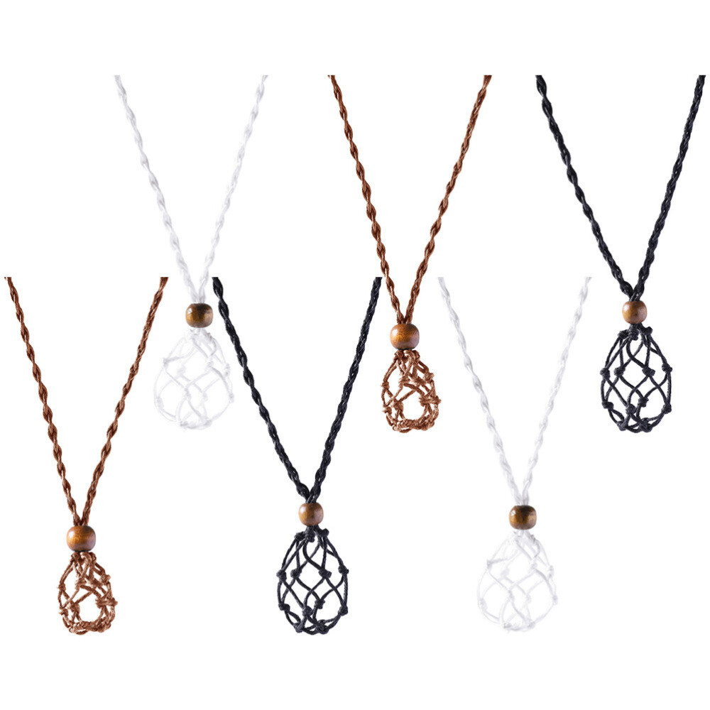 6PCS Cord Stone Necklace Holders Woven Stone Holder Crystal Necklace Holders
