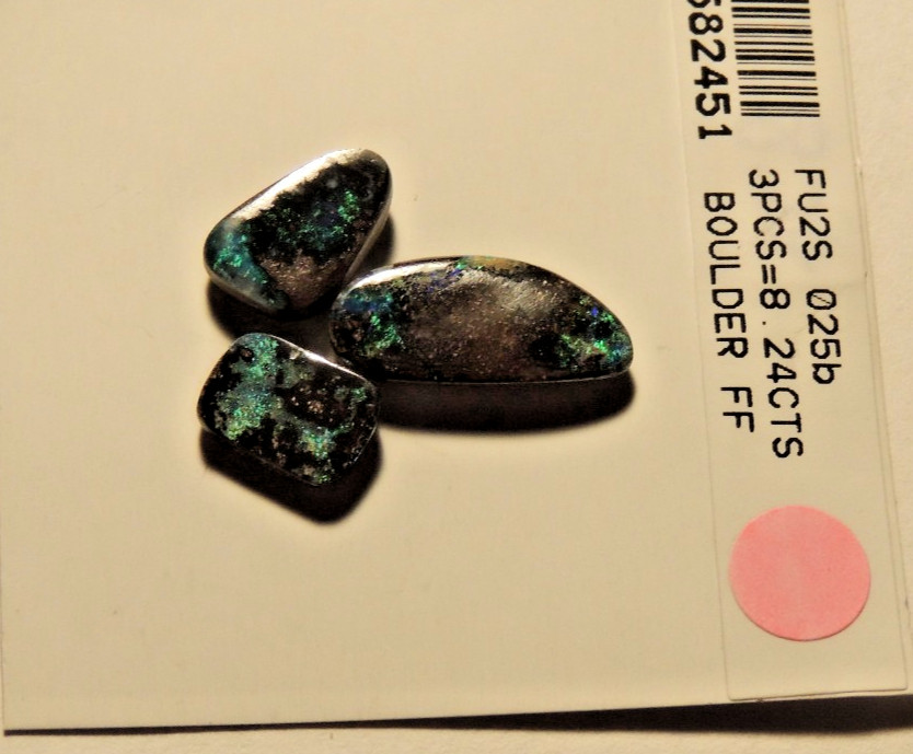 Boulder Opal 3 Free Froms 17×7, 9×7, 12x7mm 2.5 to 4mm dome 8.24cts (t-2)