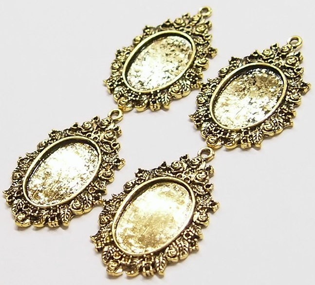 6 of 25x18mm Antique Gold Victorian Roses &Floral Oval Pendant Settings 49x32mm