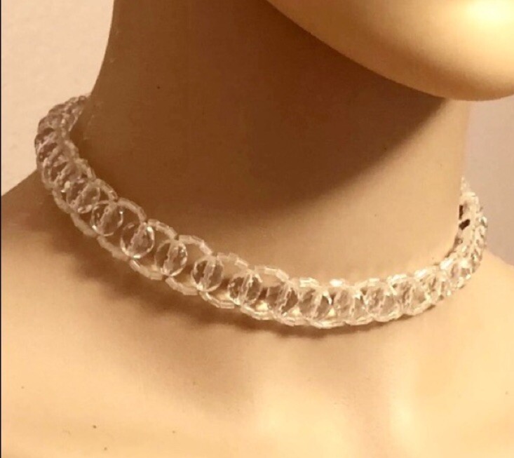 Elo7 Clear Crochet Crystal Choker Necklace 13”