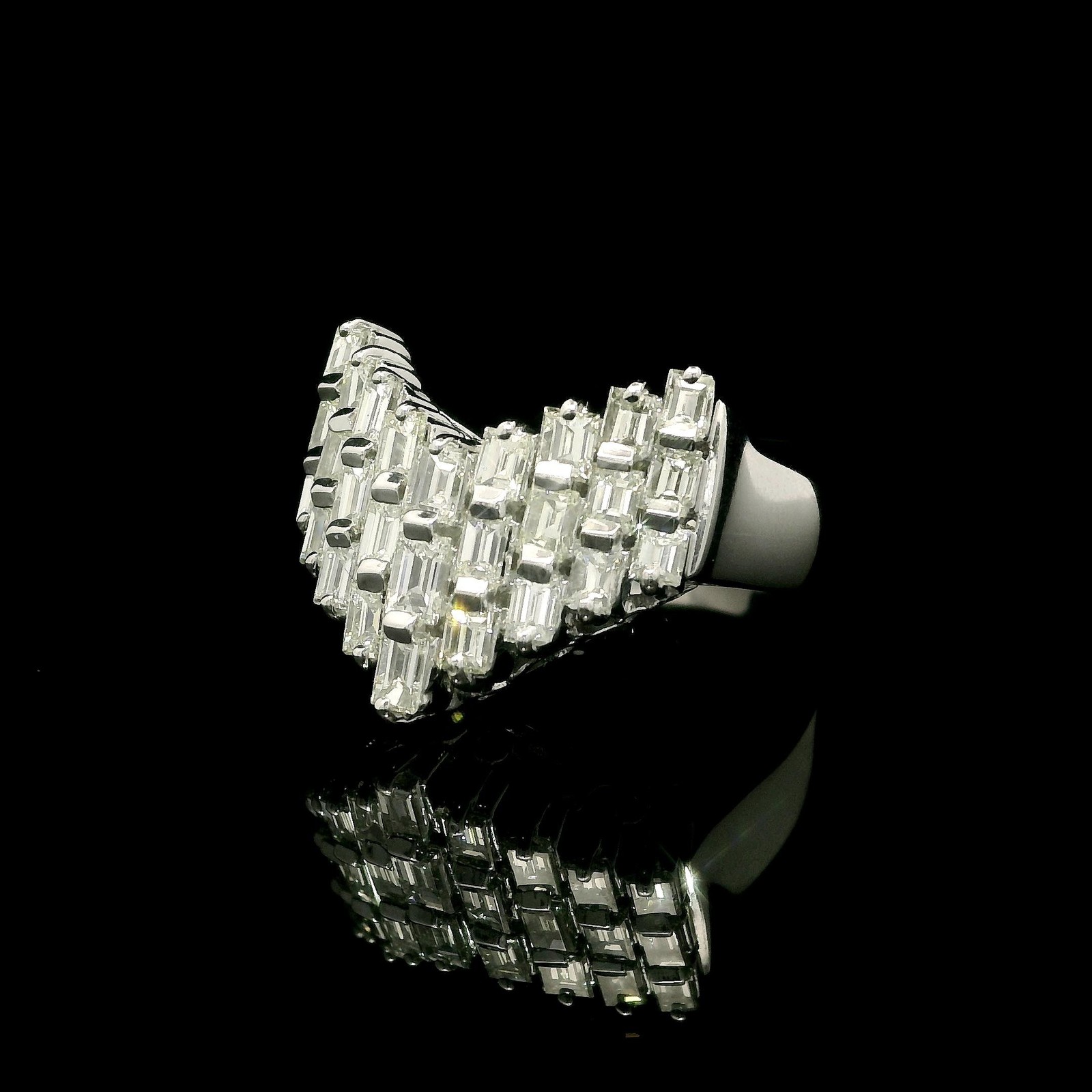 Platinum Baguette Cut 1.50ctw Diamond “V” Chevron Bar Set Wide Band Ring