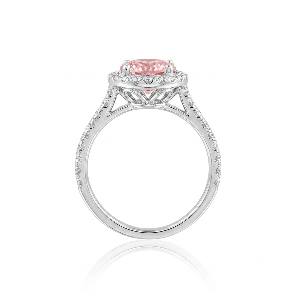 2.30Ct Fancy Vivid Pink Round Lab Grown Diamond Ring 14K White Gold IGI