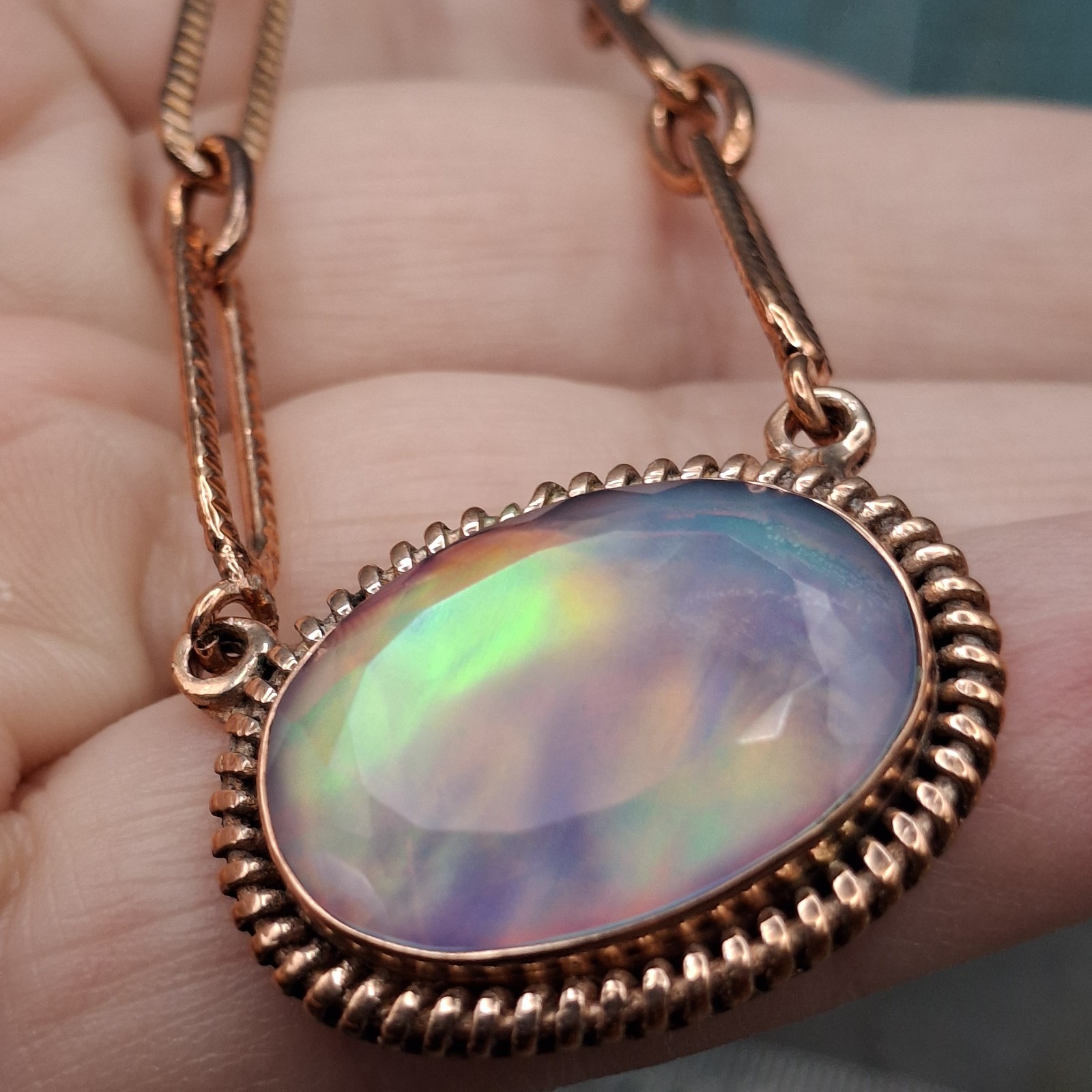 Aurora Opal Solid Copper Paperclip Chain Necklace Boho Southwestern 18-20in