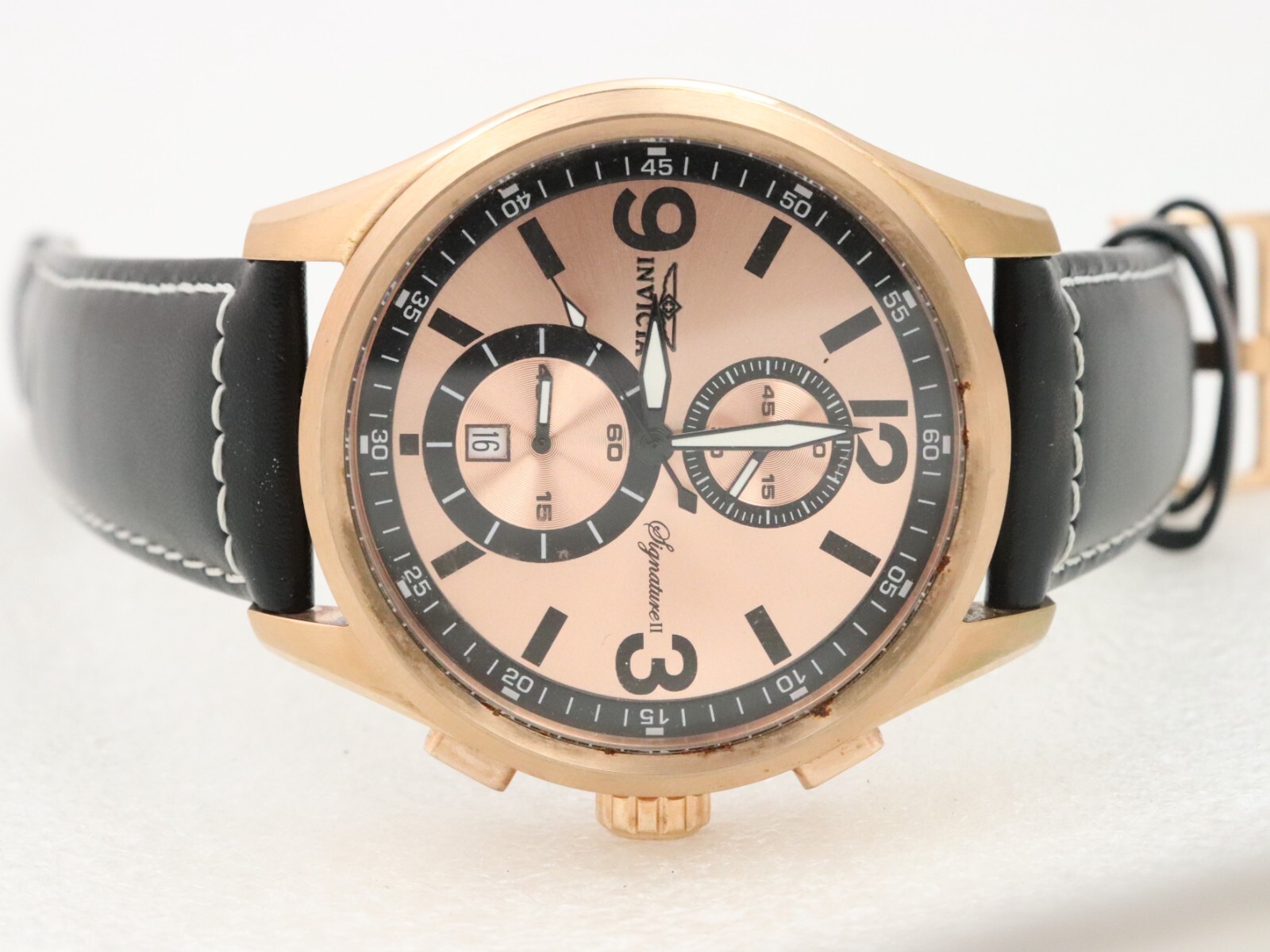 48mm Invicta 7418 Signature II Tritnite Watch Rose Gold Plate Chronograph Men