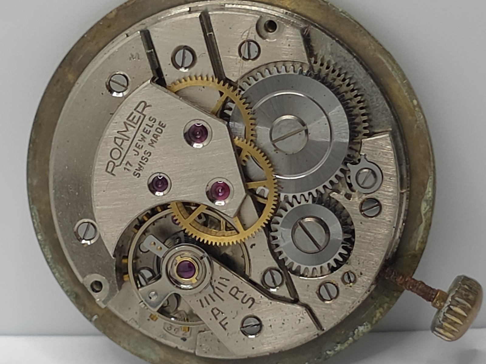 Vintage Roamer Watch Movement Cal. MST 372 Good Balance Main Spring Stem Crown