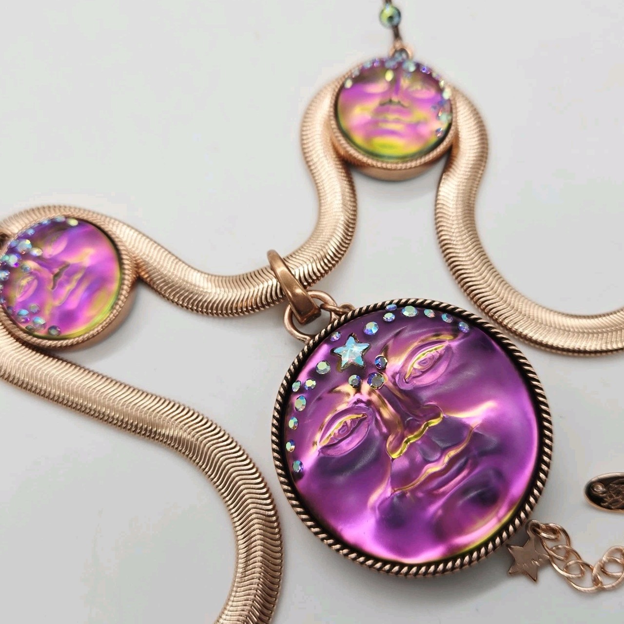 Kirks Folly Mystic Iridis Seaview Moon Compass Pendant Earrings Necklace 3pc set