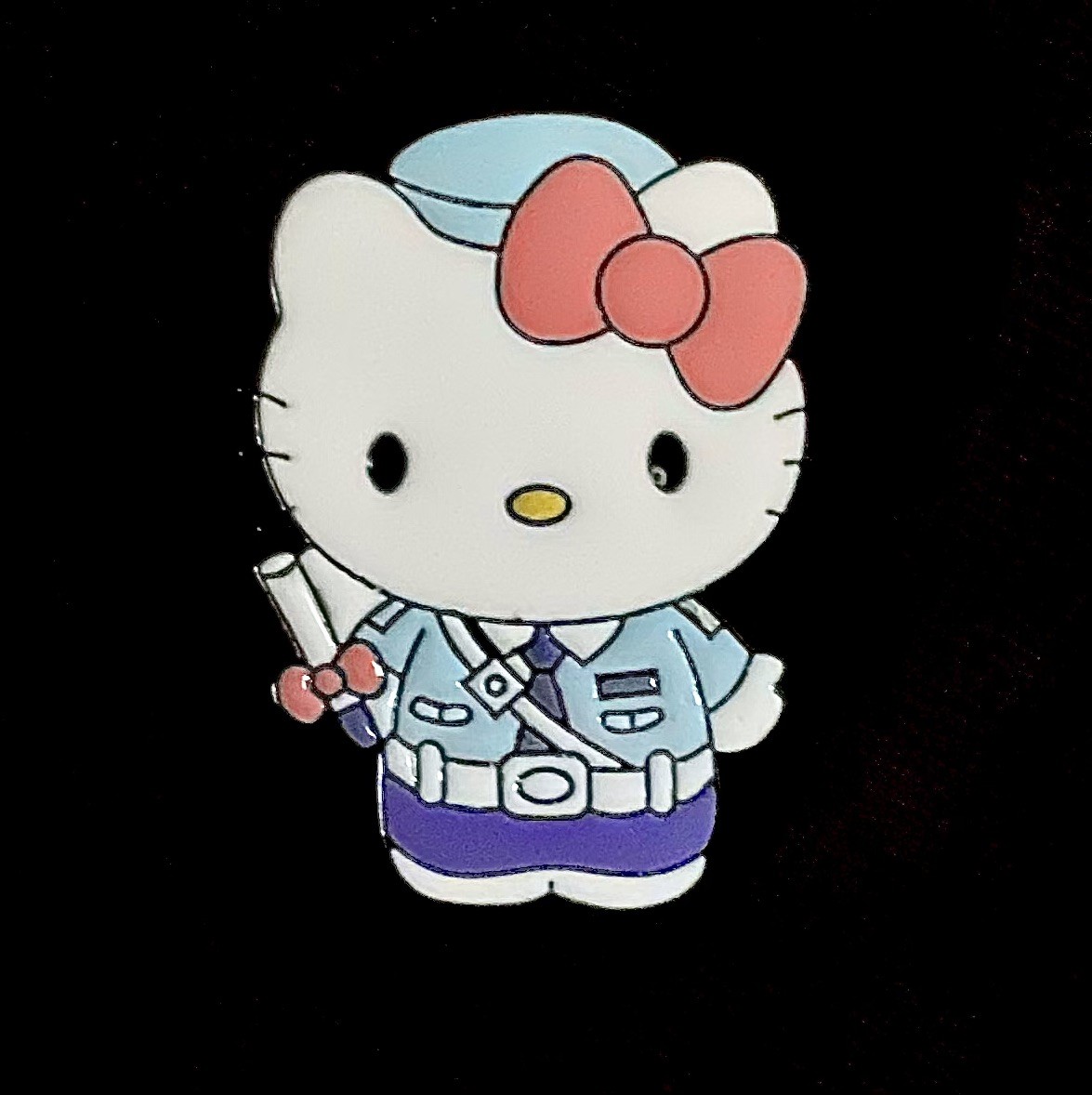 Security Guard W/Bow On Stick, Hello Kitty, Sanrio, Enamel, Alloy, Pin, Brooch.