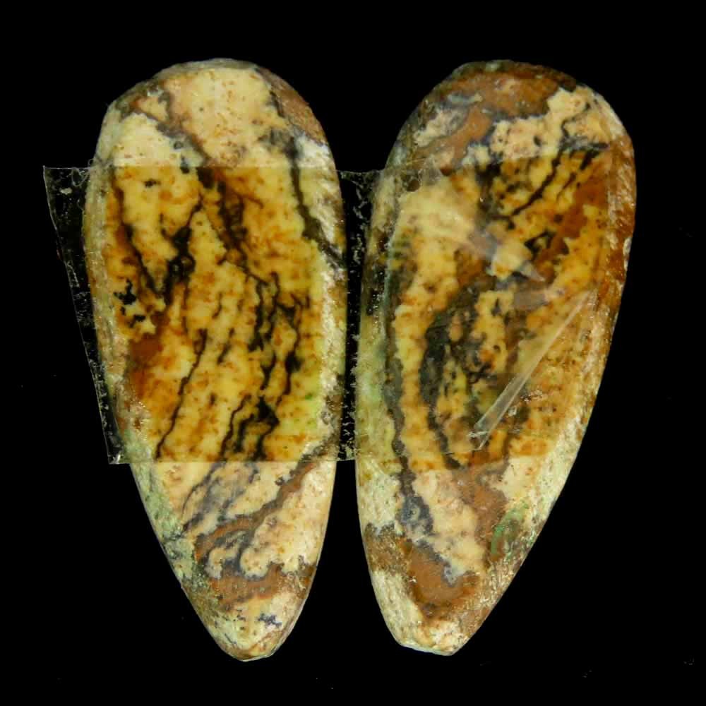 18.90Cts.100%Natural Picture Jasper Pear Cabochon Pair Cab 10x25x4mm Losse Gems