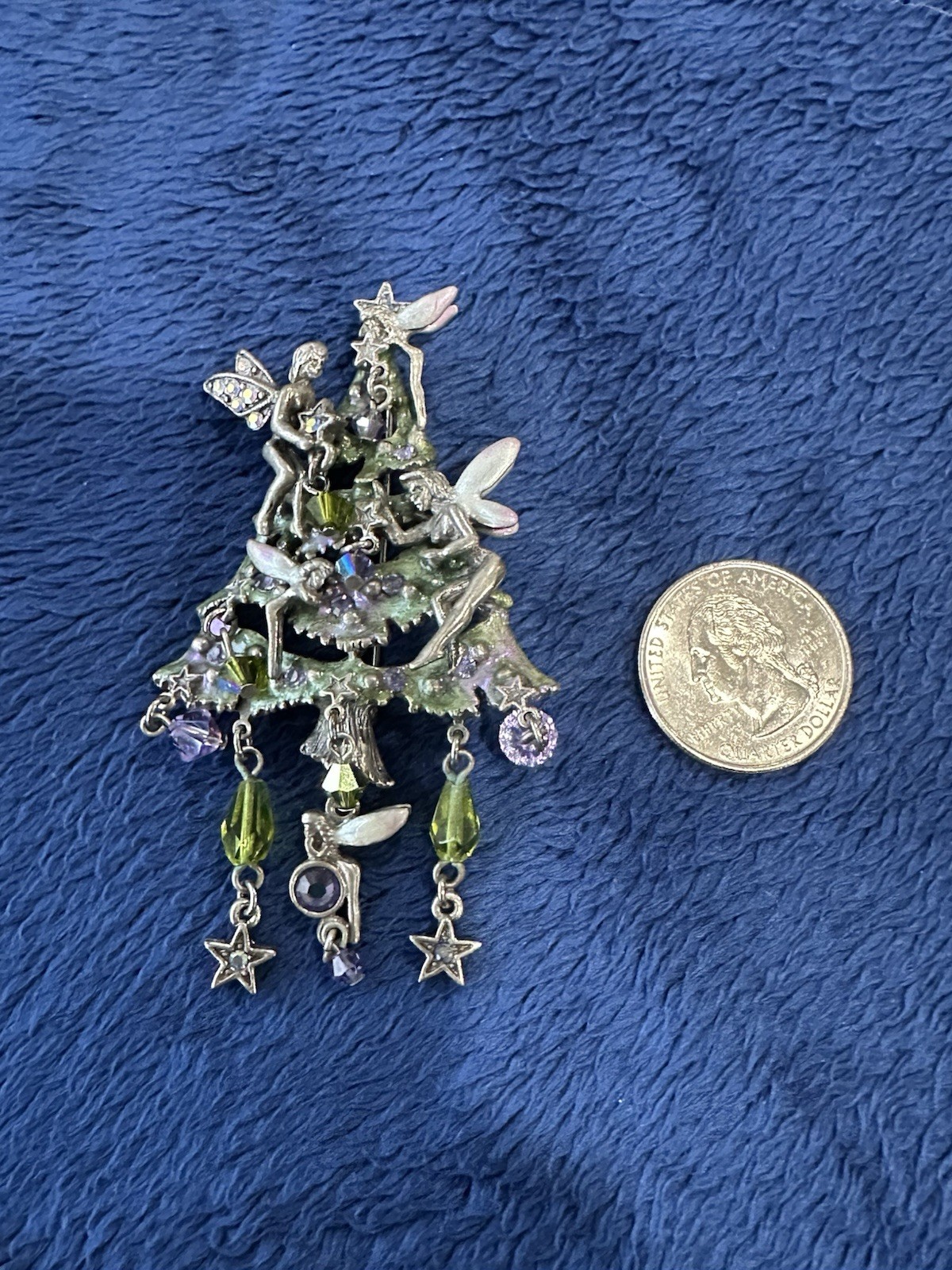 Kirk’s Folly Mystical AB Crystal Fairy Christmas Tree Brooch, 3.75in