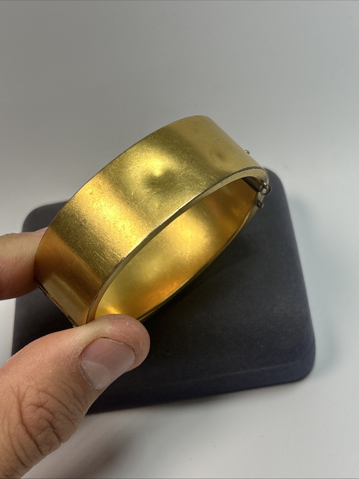 Victorian Etruscan Revival Gold Gild Wide Floral Motif Insert Clasp Bangle