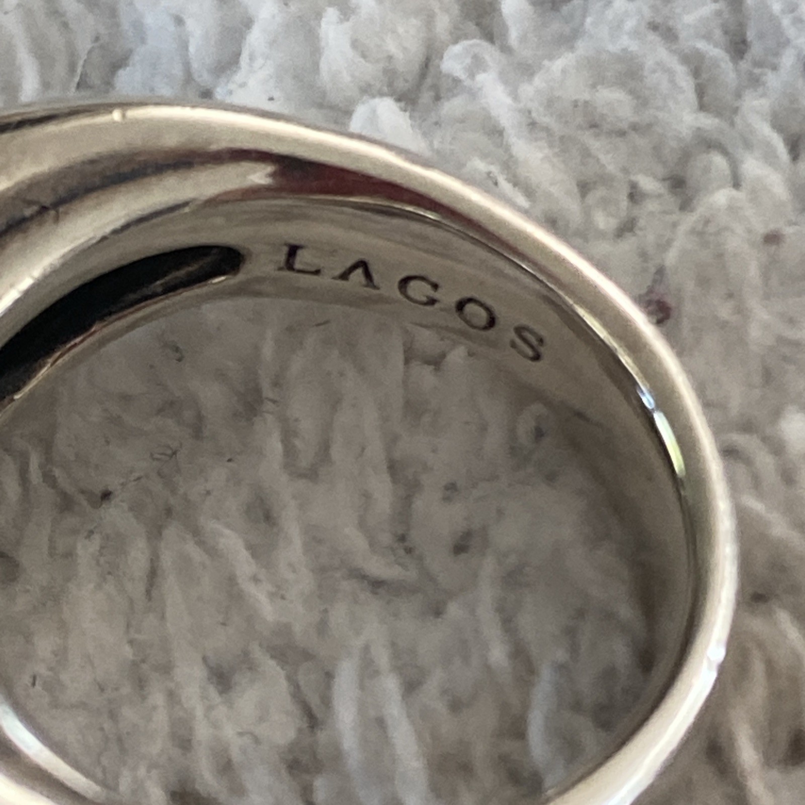 Lagos Caviar Silver, White & Black Ceramic Bead Ring Size 7