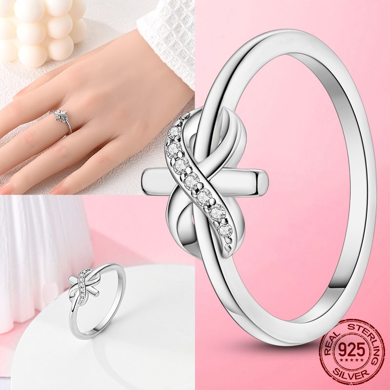 LAZA Infinite Cross 925 Sterling Silver Finger Ring AAA Zircon Gift for Her