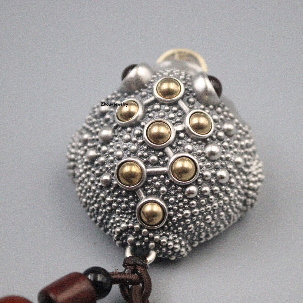 Solid S999 Fine Silver 999 Hand Pieces Wealth Golden Toad Pendant 49-50g 1.88in
