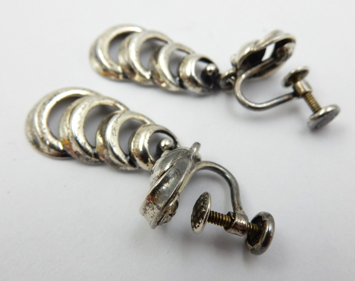 VINTAGE DANECRAFT STERLING SILVER RIPPLE WAVES SCREW BACK EARRINGS, 8.8 GRAMS