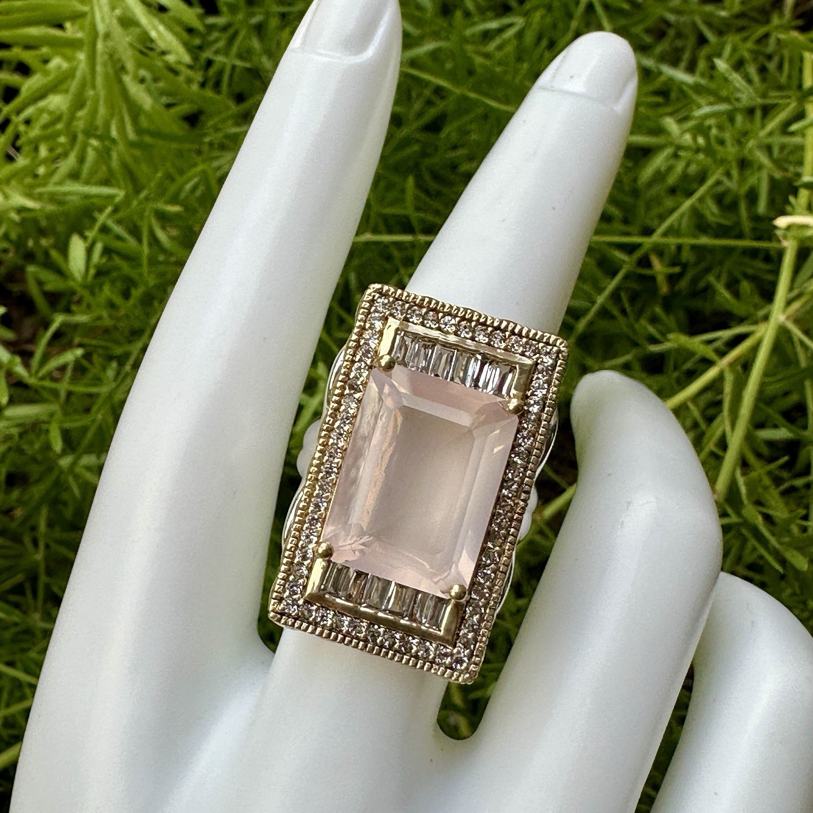 VTG Statement Ring Women’s Size 8 Rose Quartz Vermeil 925 Sterling 13.0g Signed
