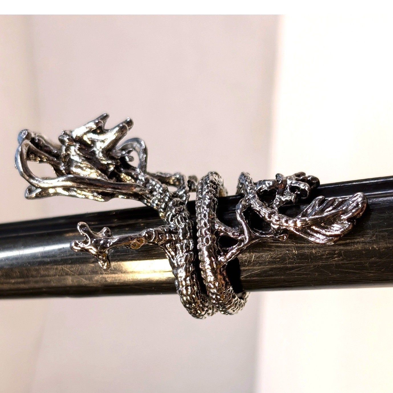 New Dragon Wrap Ring Unisex Size 5 Silver Tone Mythical Gothic Statement Jewelry