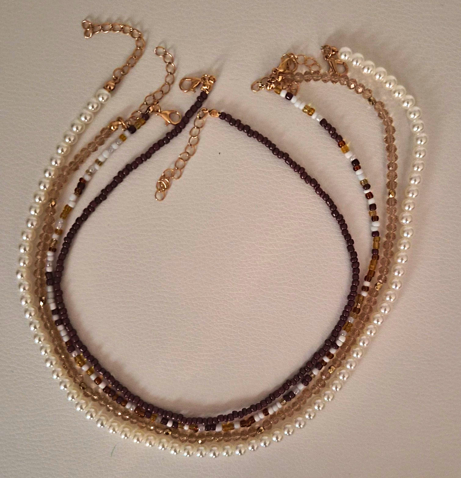 Lot of 4 Beaded Necklaces Multicolor Glass & Metal Ball/Bead, Adjustable