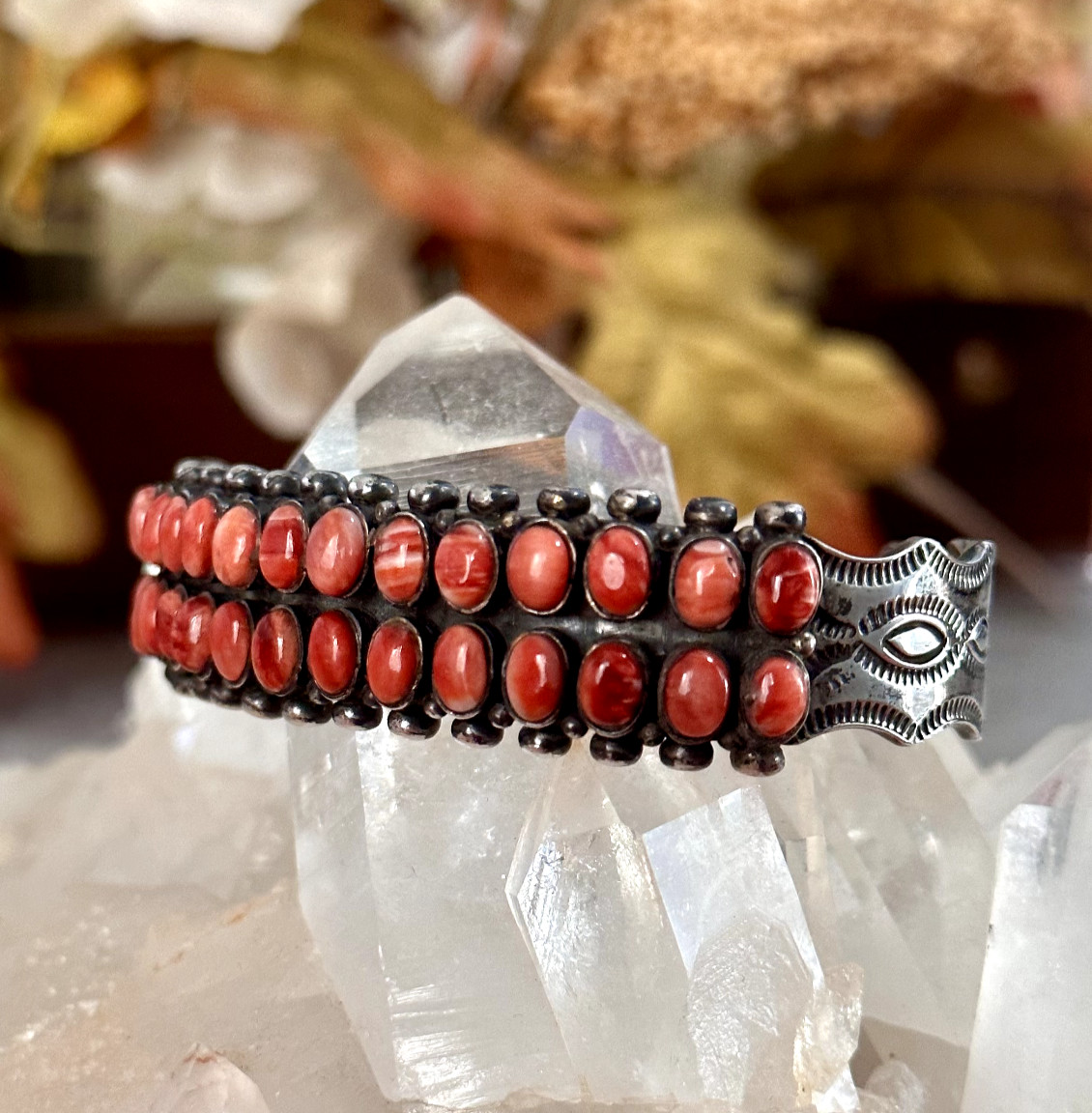 Native American Navajo Orange Red Spiny Oyster Sterling Bracelet 50g 7.25 in