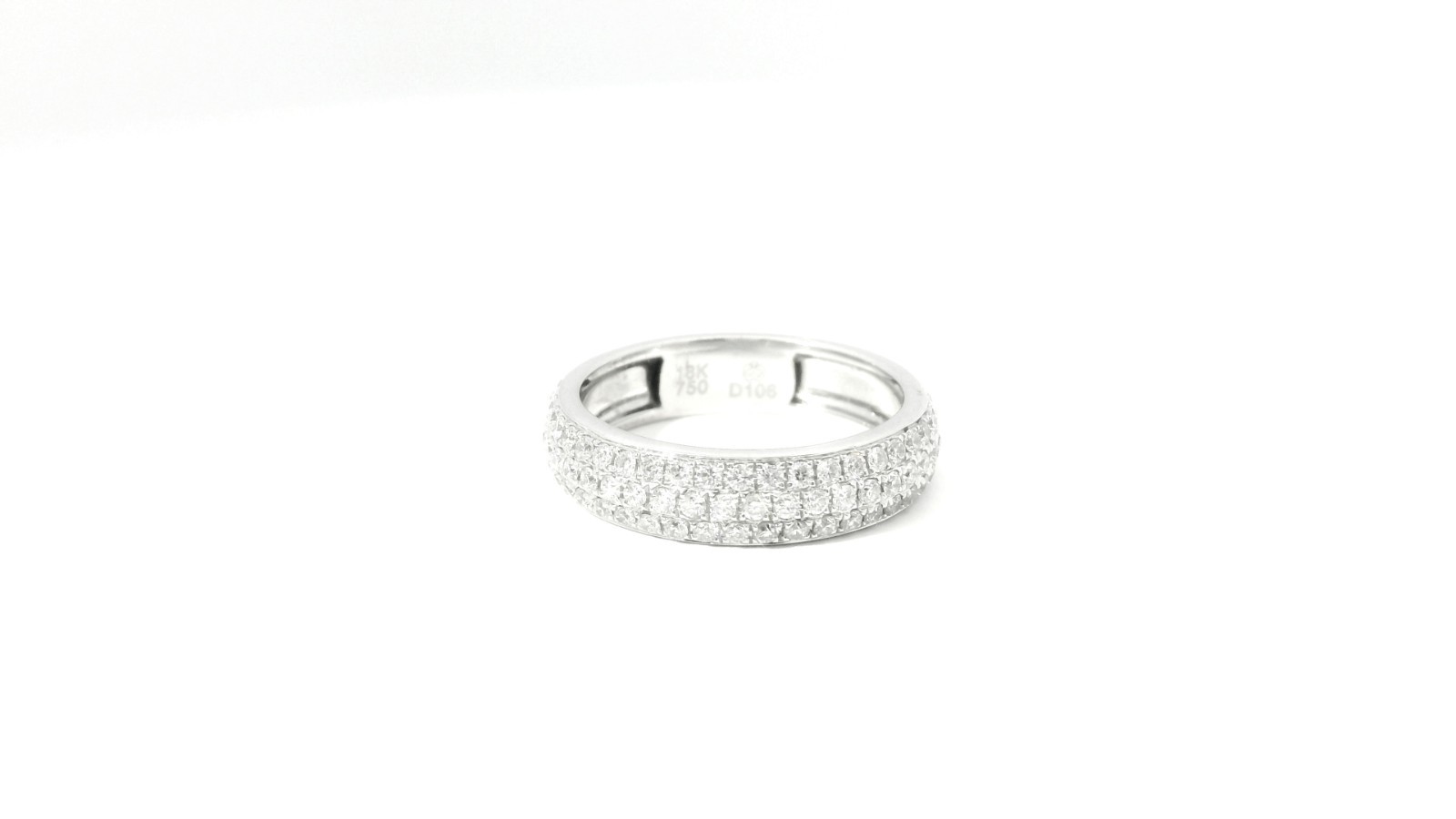 18k White Gold 1.06ctw Pave Set Round Diamond Squared 3 Row Eternity Band Ring