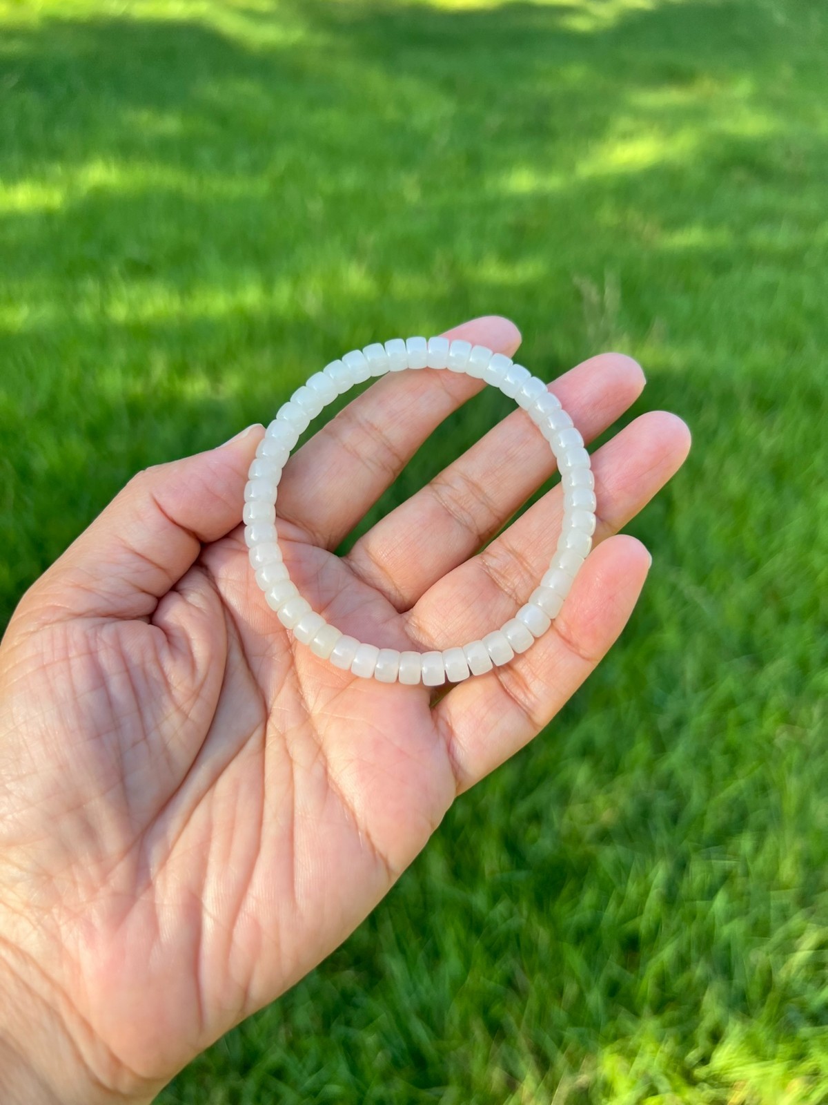 Genuine Transparent White Nephrite Jade 6x4mm Bead 7.75″ Bracelet H374 1