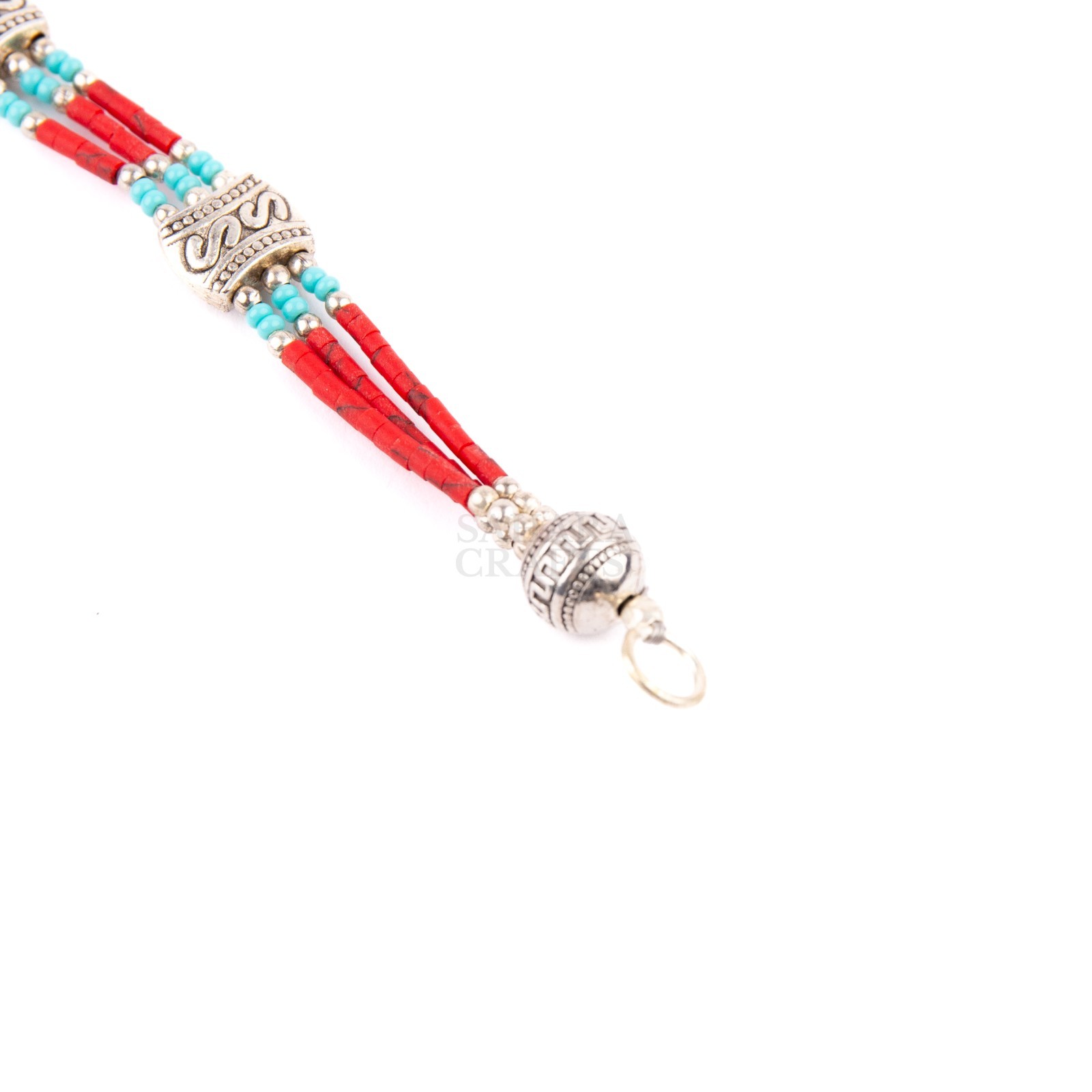 Tibetan Bracelet, Turquoise Red Coral Beads, Traditional Tibetan Bead Jewelry