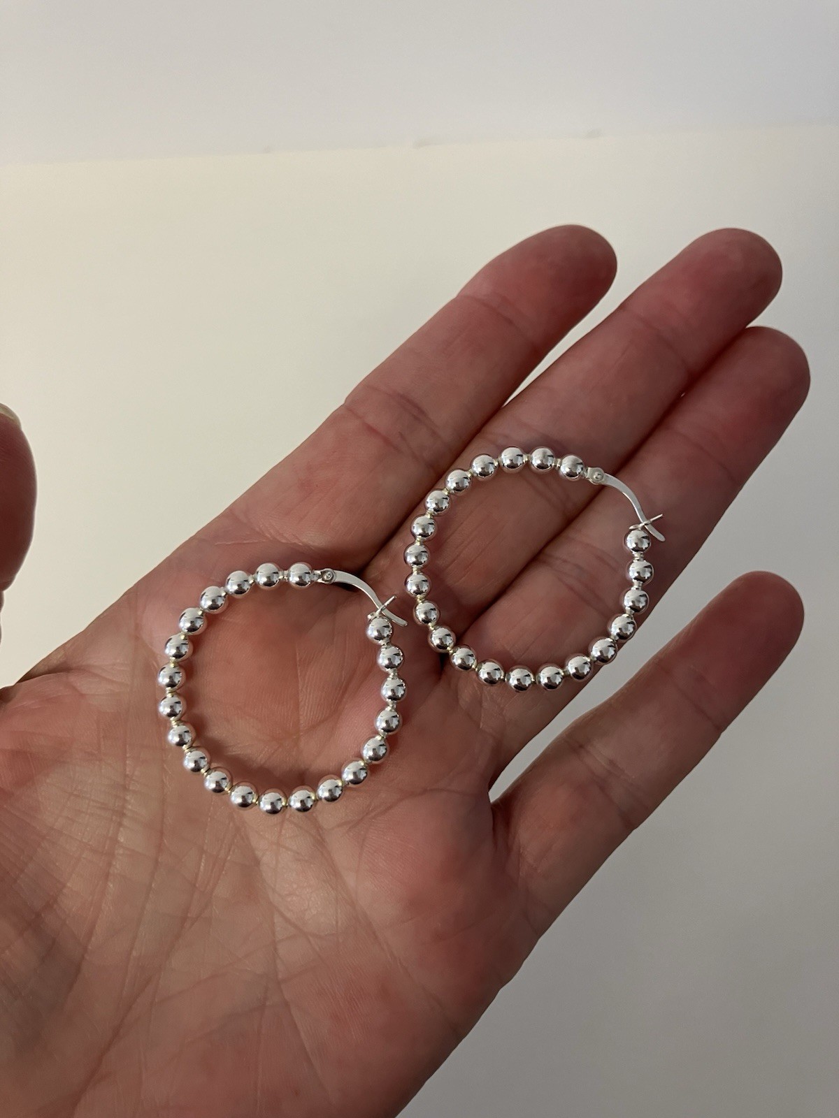 Sterling Silver 925Y White Gold Plated Bubble Hoop Earrings Latch Back 5.67g