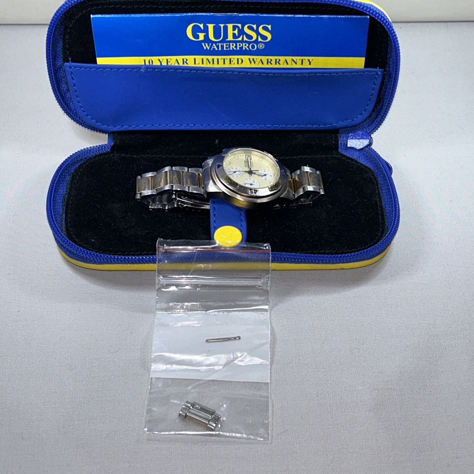 GUESS WATERPRO 165 feet / 50 meters Silver and Gold Tone Mens Watch With Case