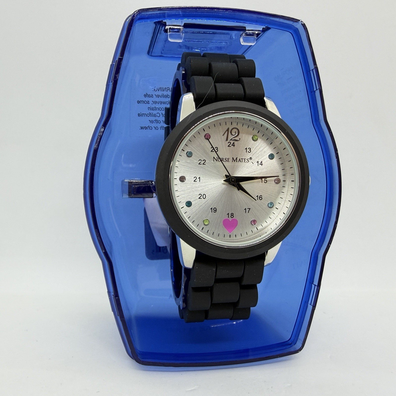 Nurse Mates Sparkle nurse watch water-resistant Silicone strap – Black Silver