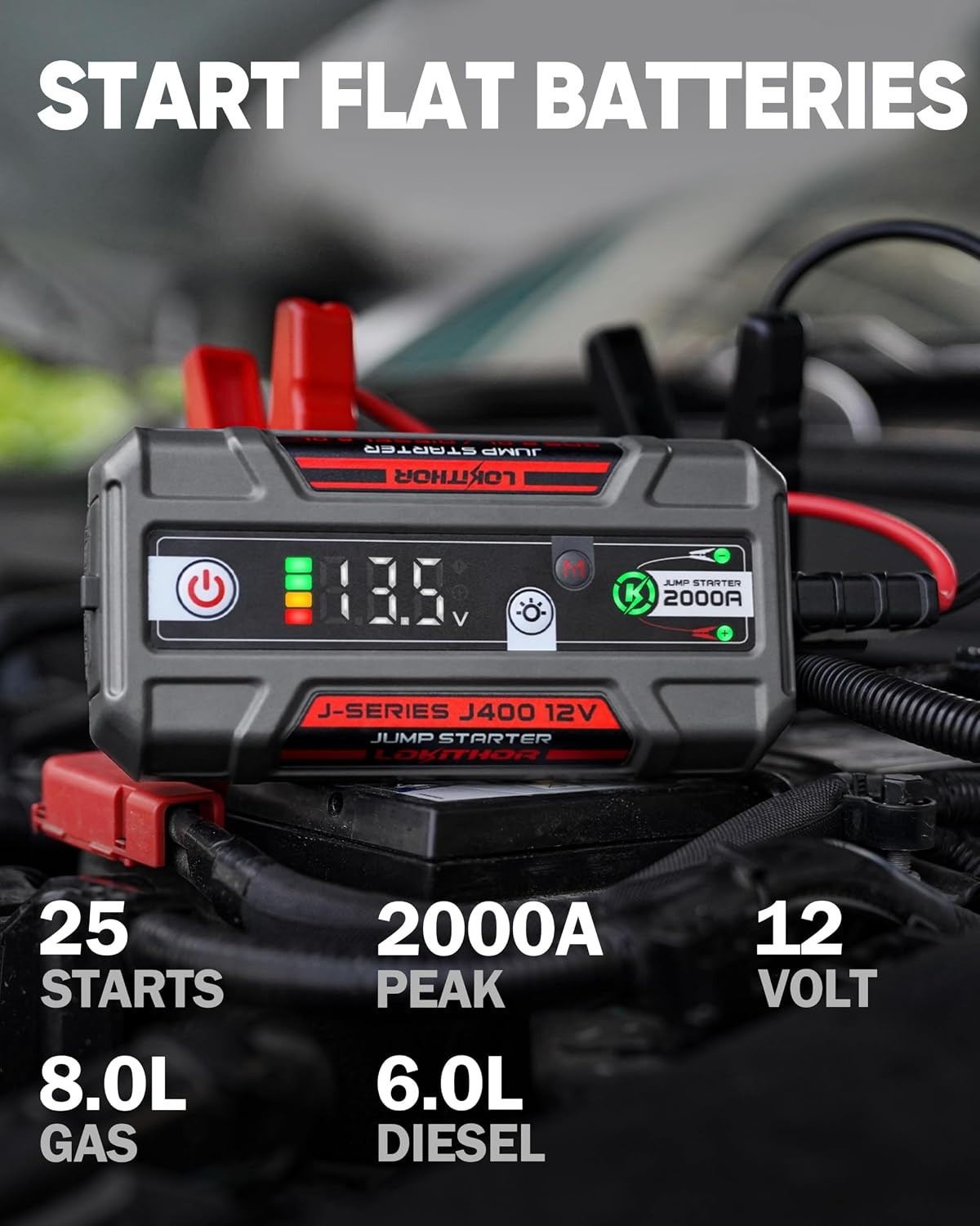 Portable Jump Starter 2000A 12V Lithium Battery Booster Digital Display Jump Box