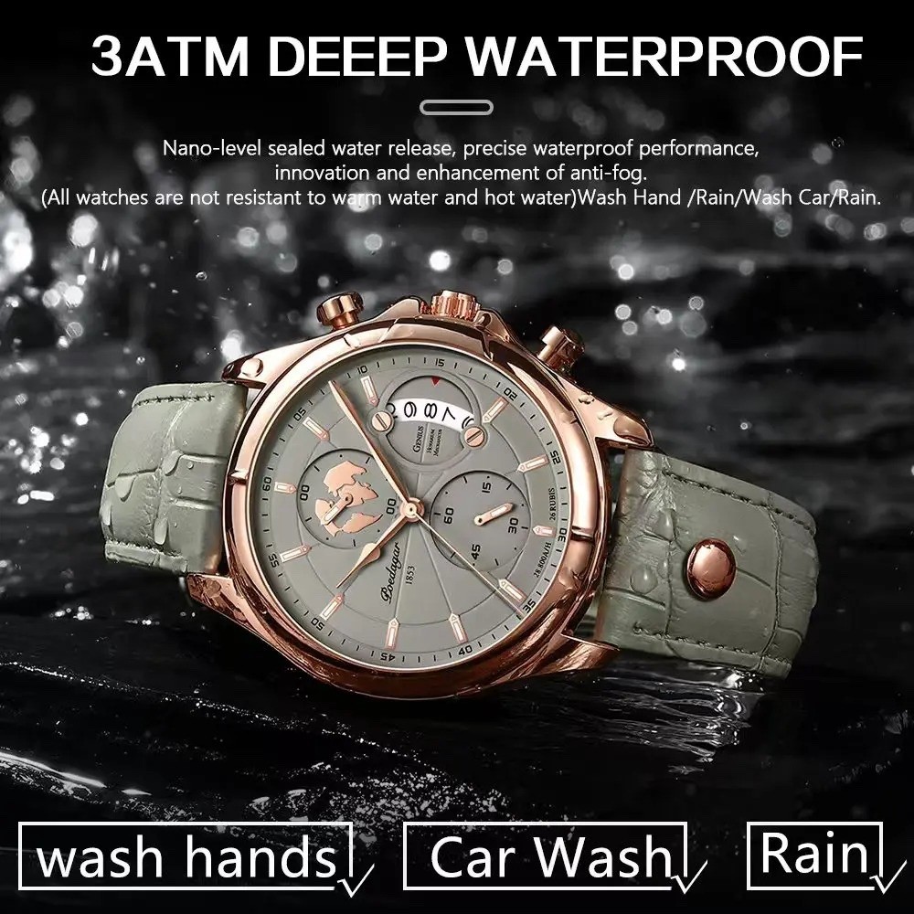 Men Quartz Watch Fashion Chronograph Leather Sport Waterproof Wristwatch Luxury
