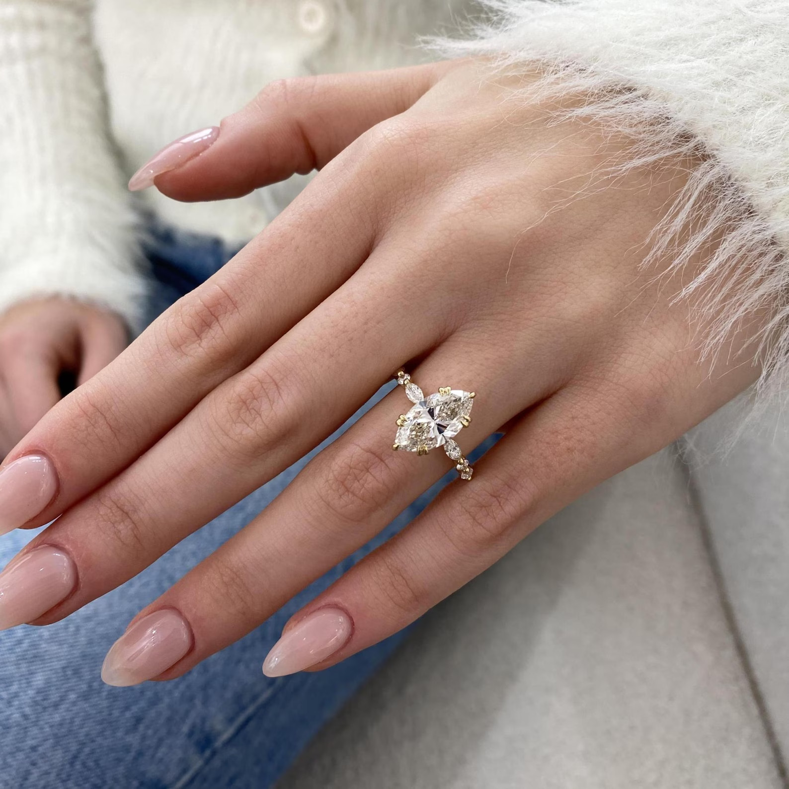 Marquise IGI Certified Lab Grown/CVD Diamond Jewelry Gift Ring 14k Yellow Gold