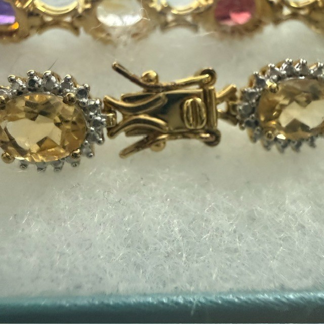 Helzberg Multi-Gemstone Halo Tennis Bracelet 925 Silver 7.5″