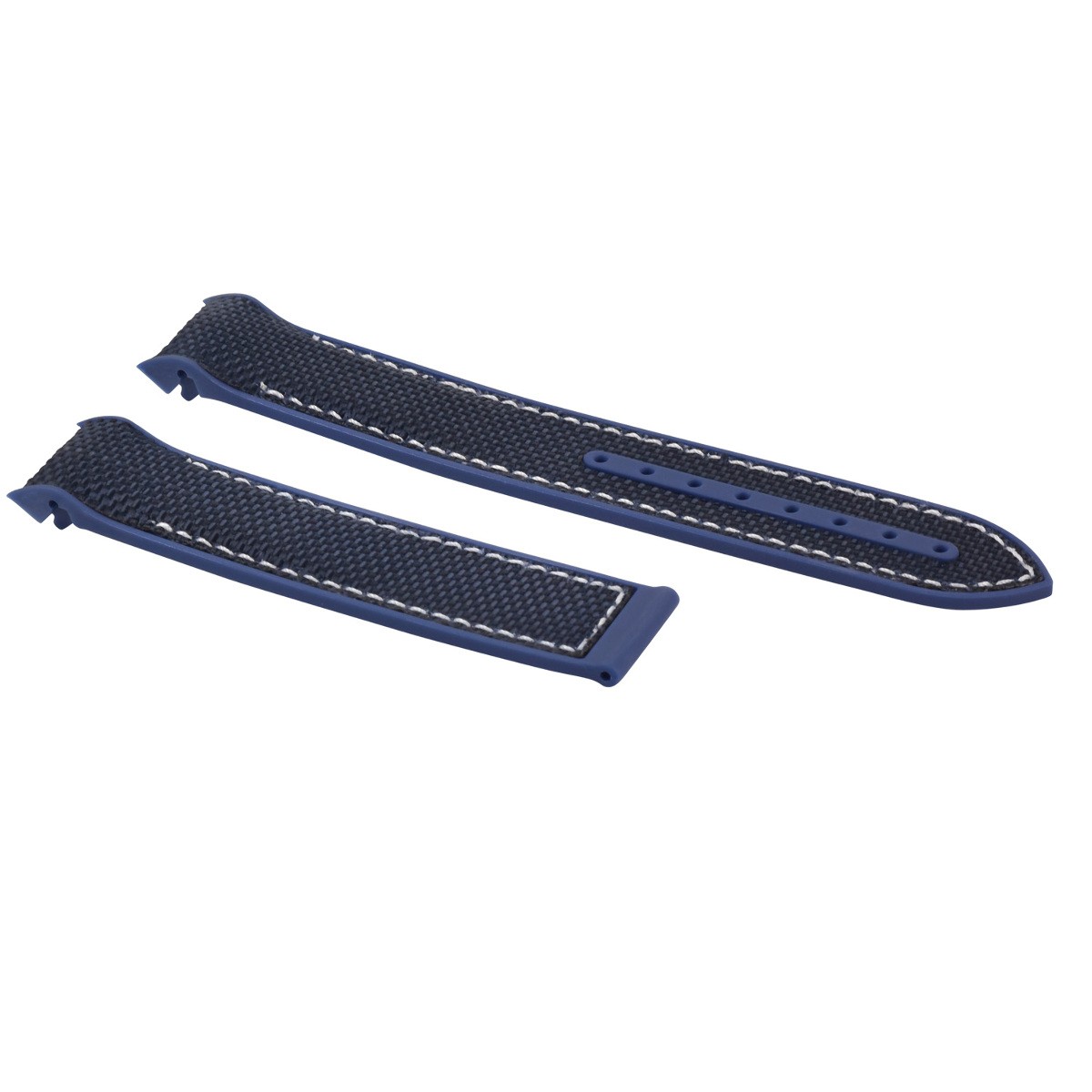 20mm Blue Nylon Rubber Replacement Watch Band White Stitching For Omega
