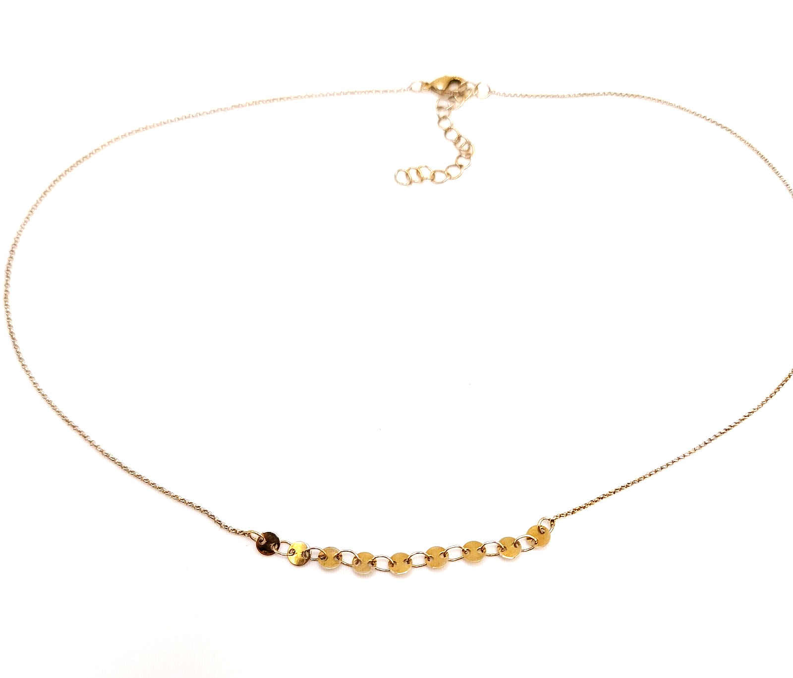 Gold Tone Disc Station Necklace Minimalist Coin Layering Chain 16-18in