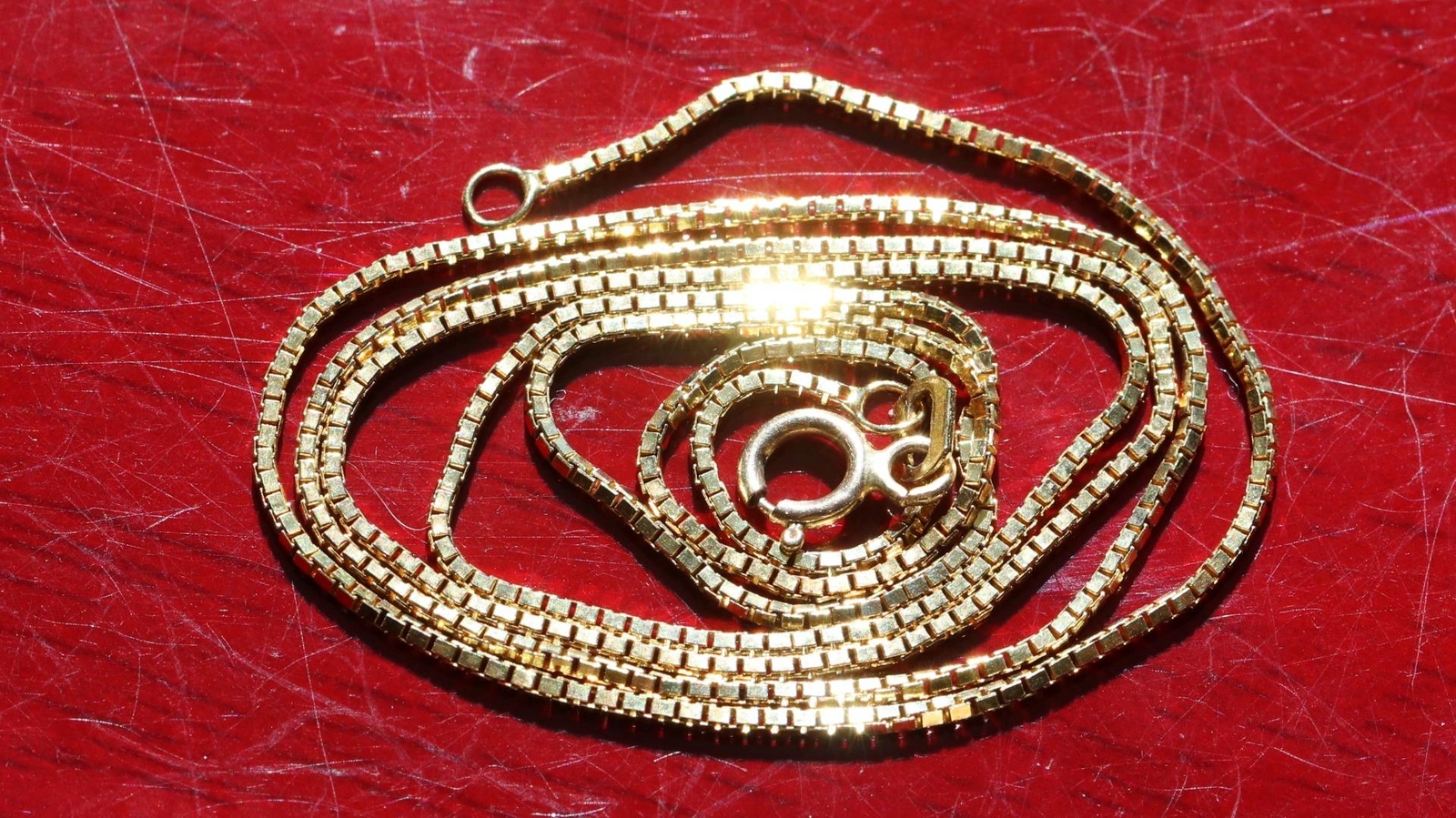 14k yellow gold necklace 18.0″ box link chain vintage handmade 2.6gr N2801