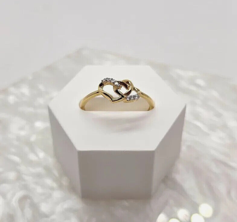 14K Gold Interlocked Double Hearts Ring Women Size 5 – 9