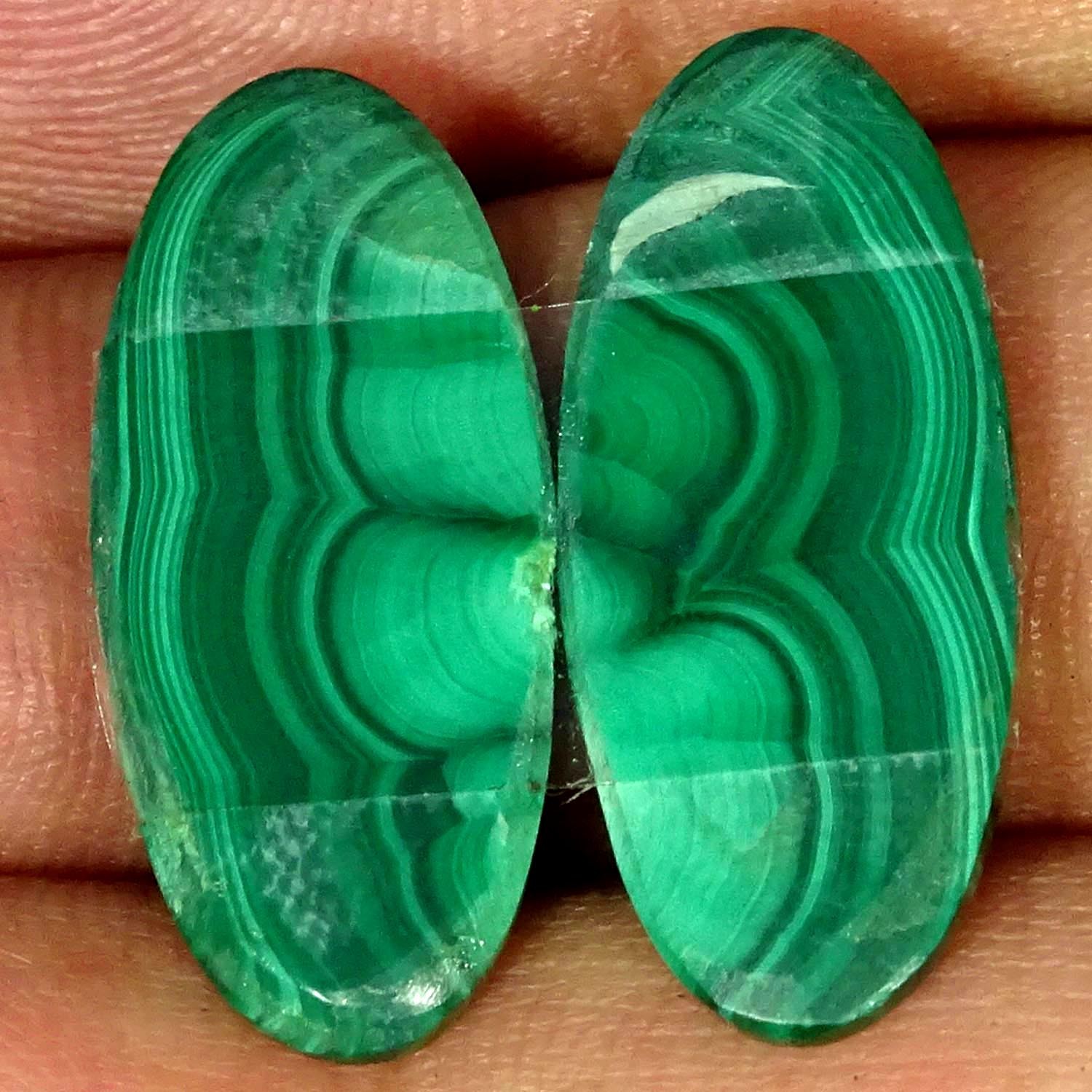 20.50Cts 100% Natural Malachite Pair Oval Cabochon Gemstone 11X25X3MM