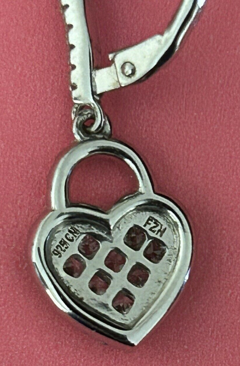 Sterling Silver .925 FZN CN Fuzion Creations CZ Heart Shaped Dangle Earrings