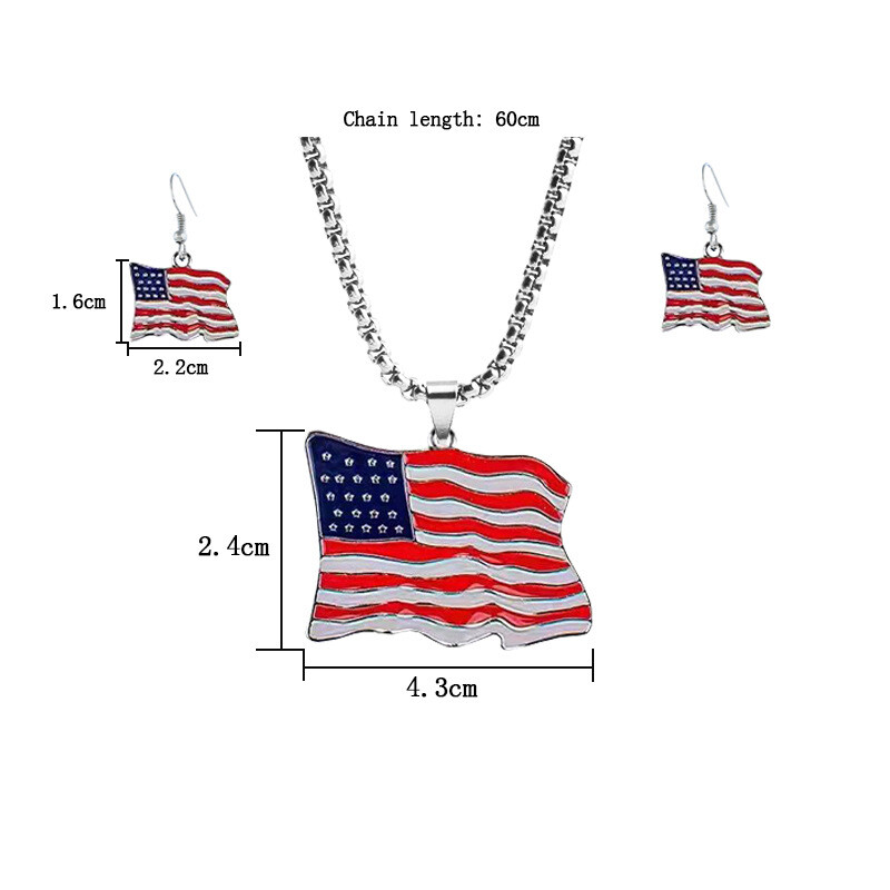 American Flag Earrings Independence Day Necklace July 4th Copper Jewelry Set