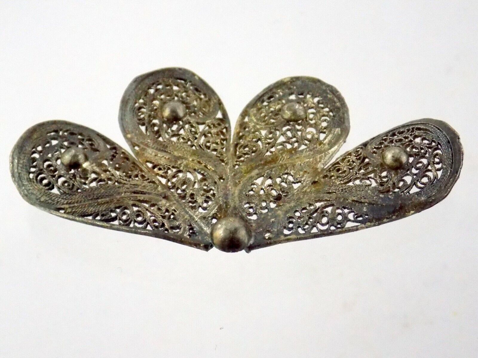 Vintage Unmarked 800 Silver Filigree Butterfly Brooch or Floral Pin 8.8 Grams