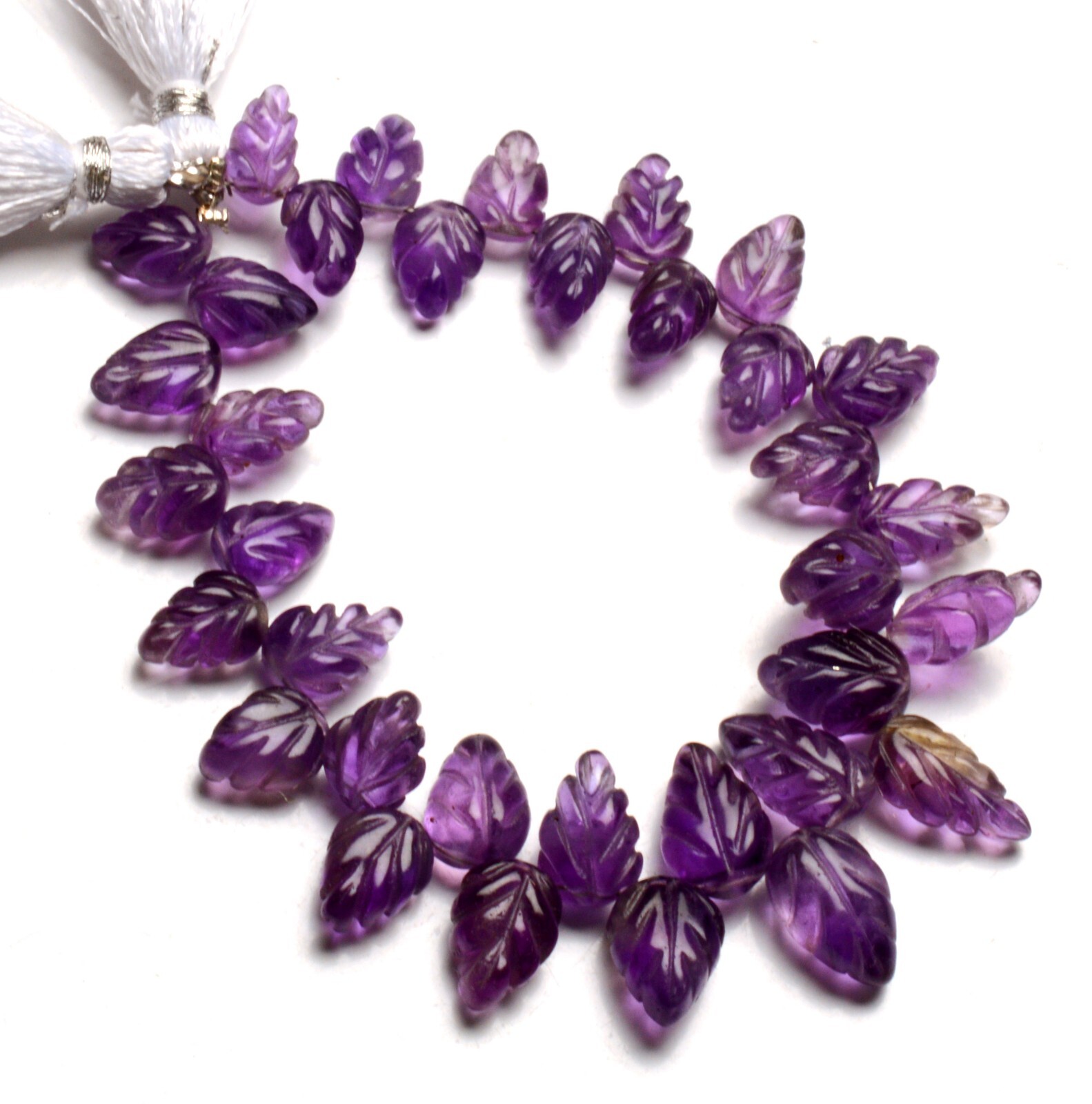 Natural Amethyst Gemstone 8 to 13 mm Size Hand Caved Leaf Shape Beads 7″ Strand