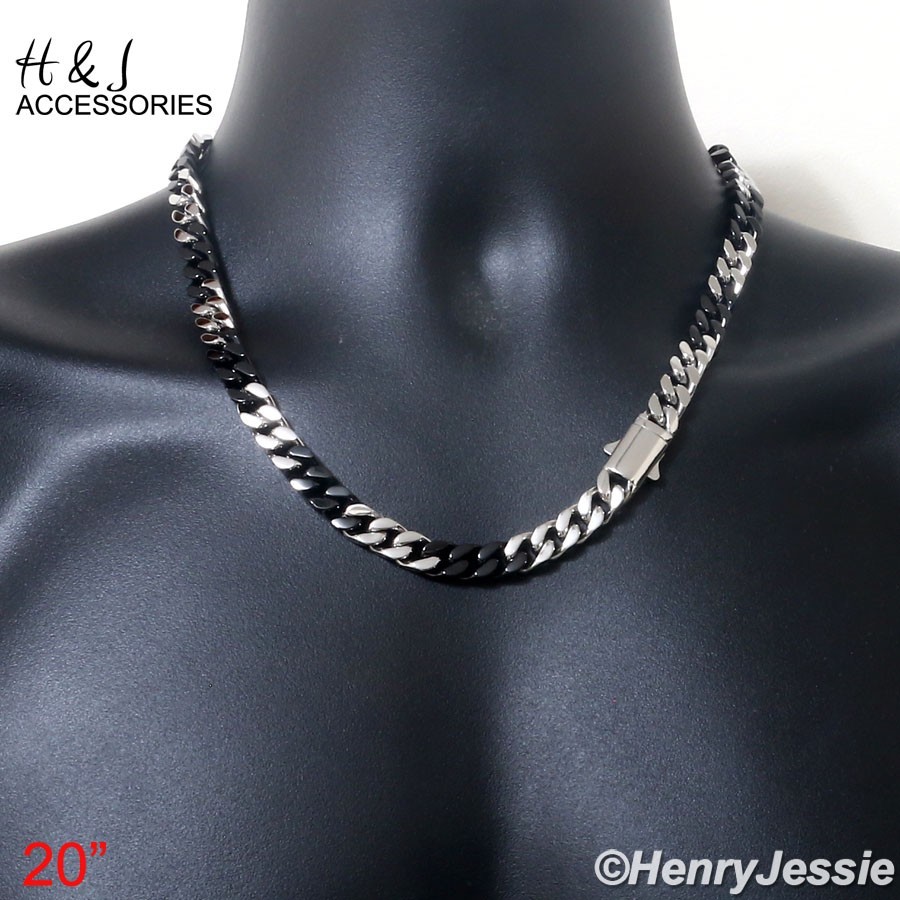 16″-40″MEN Stainless Steel 8.5mm Silver/Black Plated Miami Cuban Chain Necklace