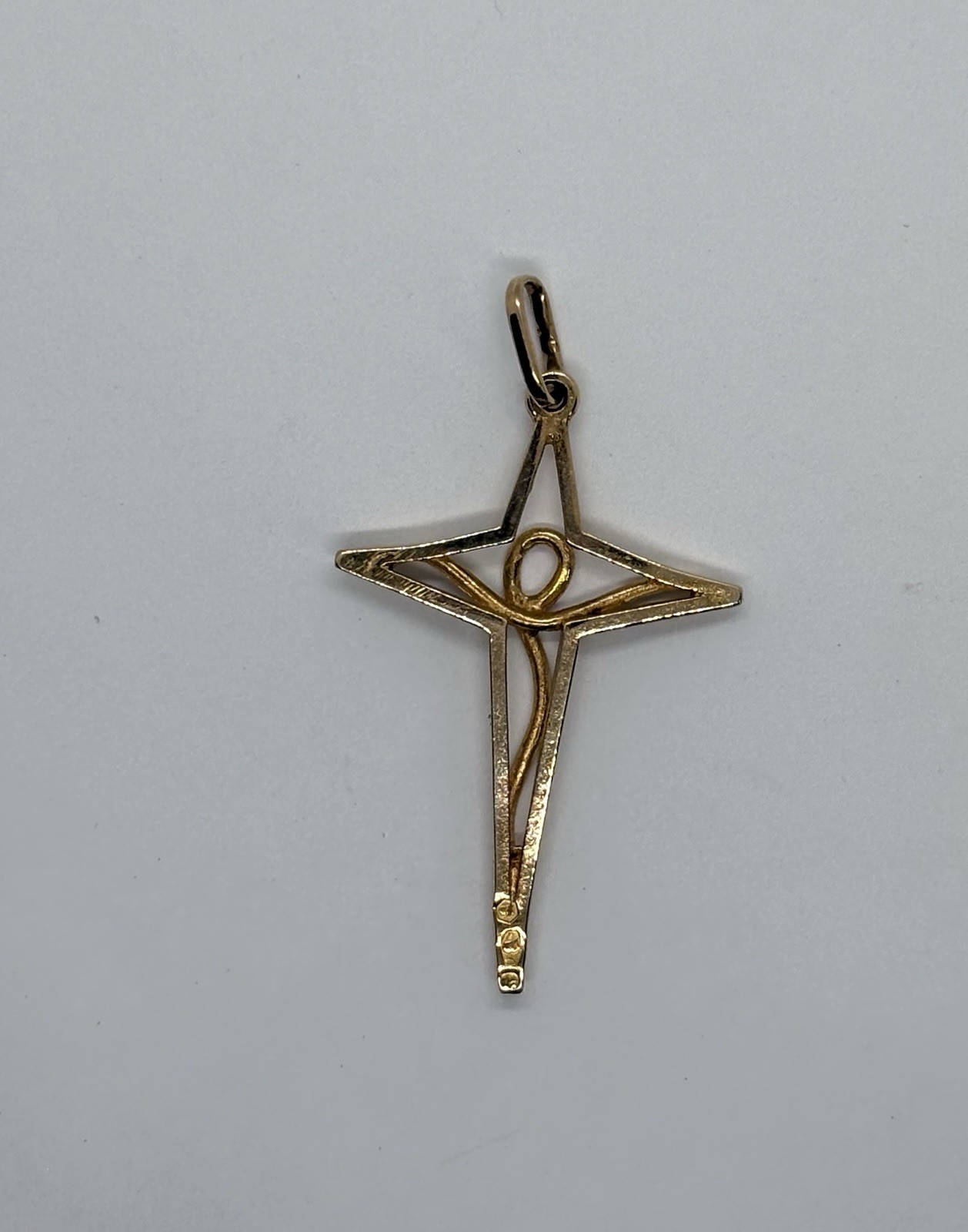 Minimalistic 14k Yellow Gold Crucifix Pendant. One Of A Kind Design.