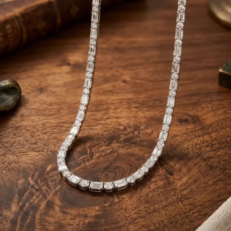 18.00 Ctw Multi Cut Lab Created Diamond Tennis Necklace 14k White Gold Plated
