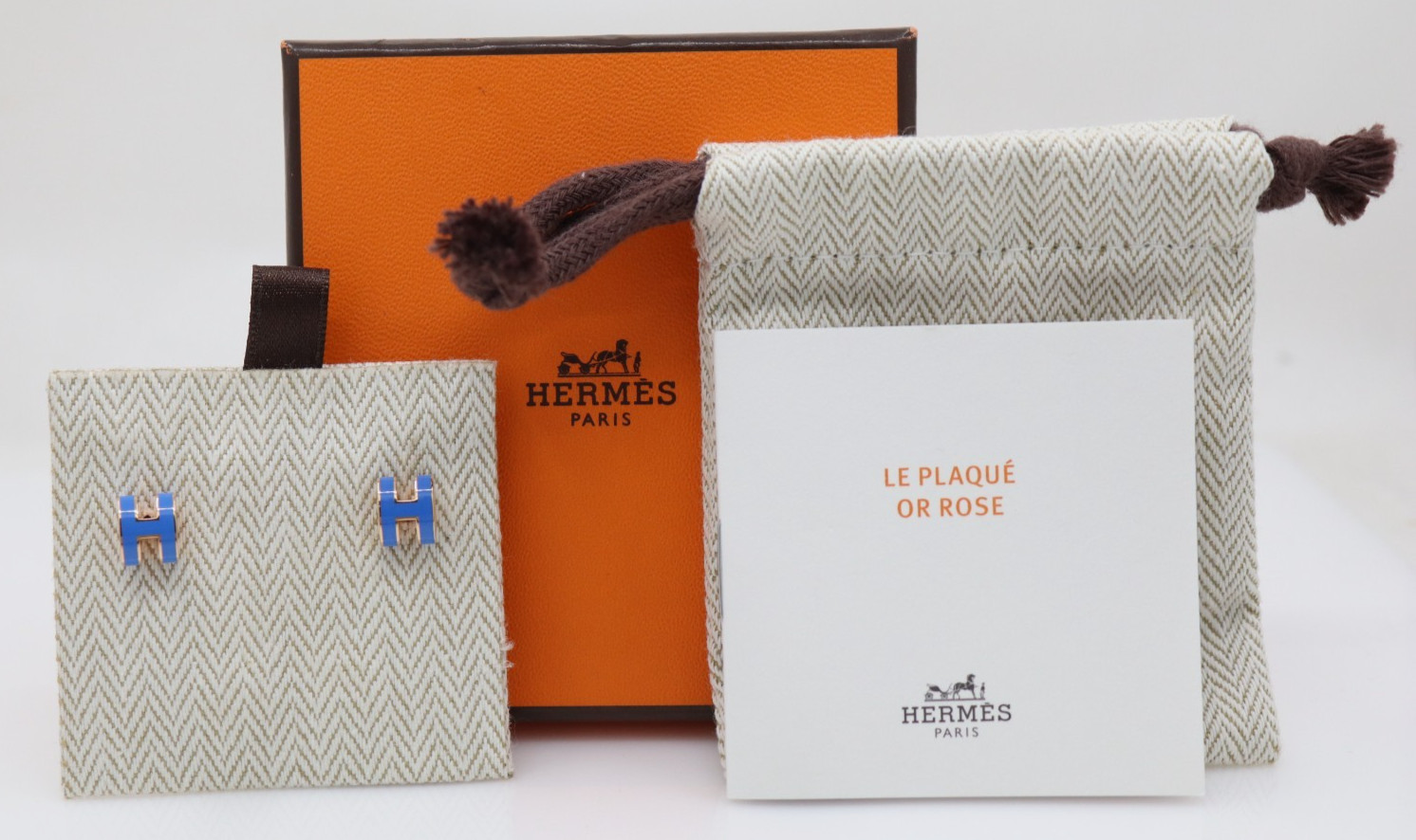 Hermes Mini Pop H Rose Gold Tone & Blue Enamel Earrings