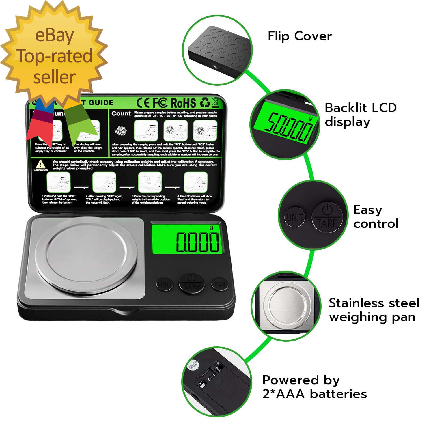 Digital Milligram Scale 50G X 0.001G, Mini Precision Scale with Tare Weight Func